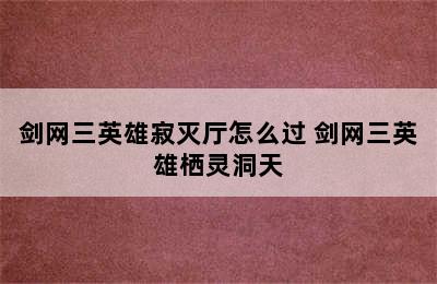 剑网三英雄寂灭厅怎么过 剑网三英雄栖灵洞天